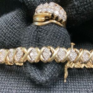 Diamond Gold Baguette Ring Bands/ Tennis Bracelet.